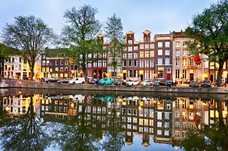 Traditional Dutch old houses on canals in Amsterdam,  Netherland