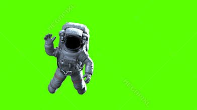 Astronaut Waves on a Green Background. High Detailed 3d Animation, Ultra HD 4K 3840x2160