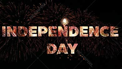 4K. firework of Independence Day celebration, long loop of real golden fireworks festival in the sky display at colorful night