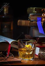 Scotch Whisky with Ice and Old Books