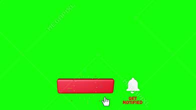 Editorial Footage: Animation of a Subscribe and Notification Button for Youtube motion graphics. Green screen.