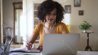 Young girl college student on distant learning chatting with teacher on laptop Spbd. woman talk