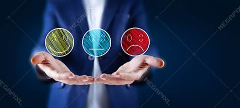 Man hand  face emoticon icon in screen