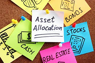Asset allocation concept. Page is pinned to the board.