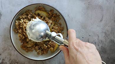 Adding Ice Cream to an Apple Crisp