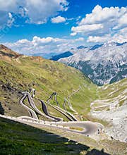 Italy, Stelvio National Park. Famous road to Stelvio Pass in Ortler Alps