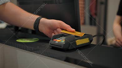 Giving electronic terminal credit and debit cards to pay for the purchase