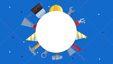 Happy labor day celebration with tools and circular frame