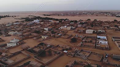 Panoramic view of the desert in Mauritania. Desert in Mauritania. Desert. View. 4k. 4k view. Bird`s eye view. Mauritania in 4k.