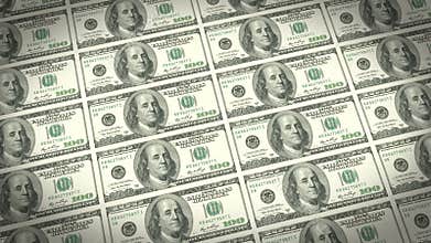 Endless Printing Money Looping Animation of One Hundred Dollar Bills