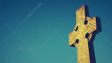 Celtic Cross Gravestone At Dawn