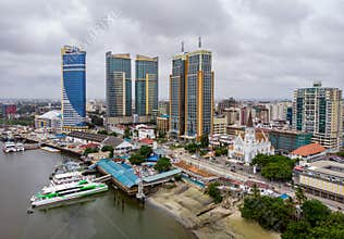 Dar es Salaam,Tanzania - 10 February 2020: Aerial view on marina of Dar es Salaam city in Tanzania in cloudy weather