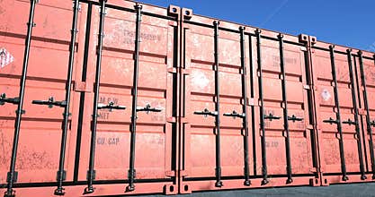 Row of red cargo shipping containers