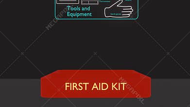A red suitcase / red first aid kit opens Infographics