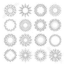 Sunburst set, flash of sunlight line art