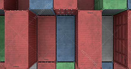 Drone view of cargo shipping container stacks