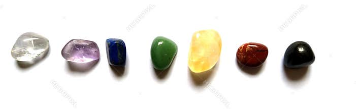 Chakra System Crystals 7 Healing Points  Sunghite, Carnelian, Citrine, Green Aventurine, Lapis Lazuli, Amethyst,  Angel Aura QUart
