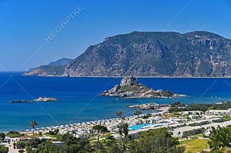 Vrachonisida Kastri - Greece island Kos. Beautiful concept for summer vacation and holiday. Beautiful landscape with sea, island a