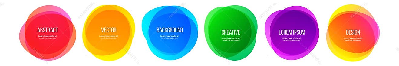 Color round shape banners and abstract colorful rainbow graphic design elements. Vector watercolor brush frames color