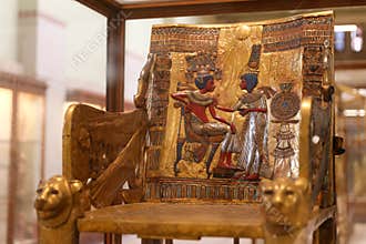 The Golden Throne of Tutankhamun in Egyptian Museum, Cairo, Egypt