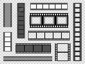 Film strip templates. Cinema monochrome border tape, media empty image photo video vintage frame movie reel vector set