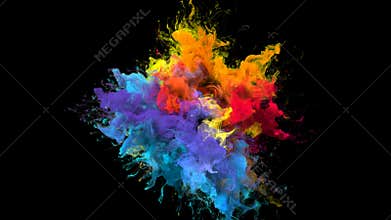Color Burst iridescent multicolored rainbow powder explosion fluid ink particles