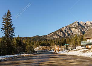 Fairmont Hot Springs, CANADA - MARCH 21, 2019: Mountain Resort view early spring