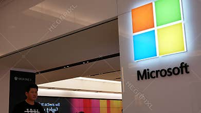 Motion of people browsing at Microsoft store inside Burnaby shopping mall