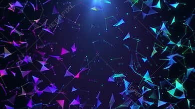 Poligonal neon background. Abstract triangular forms. Geometric VJ footage.