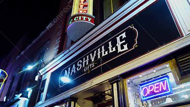 Walking over Broadway in Nashville by night - NASHVILLE, USA - JUNE 16, 2019