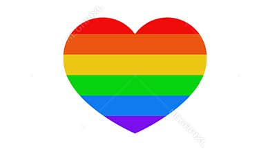 Animation of heart with LGBT flag on white background.