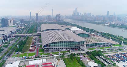 International exhibition Canton Fair. Aerial view. China Import and Export Fair view from the top, the general plan
