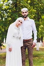 National wedding. Bride and groom. Wedding muslim couple during the marriage ceremony. Muslim marriage.