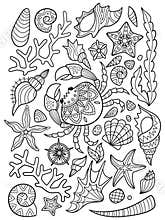Sea pattern doodle coloring book page
