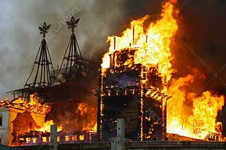 Urban building on fire