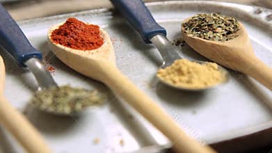 Spices for cooking salmon fish with rice and cucumber