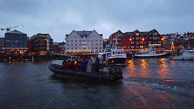 Boat arriving in Tromso harbour