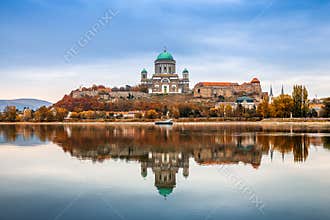 Esztergom, Hungary - Beautiful autumn morning with the Basilica of the Blessed Virgin Mary at Esztergom by the River Danube