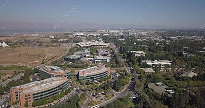 Aerial of Google HQ with solar panels on the roof in mountain view california
