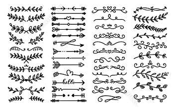 Decorative text dividers. Floral ornament border, vintage hand drawn decorations and flourish sketch calligraphic