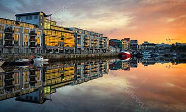 Morning view on Galway Dock with boats