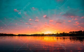 Lake in Minnesota during a beautiful sunset in the summer