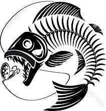 Skeleton Fish taking fishing lure
