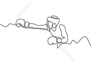 One line drawing of boxing vector. Boxer or fighter make a beat punch with hand. Sport game athlete theme