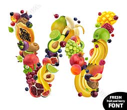 Letter W, fruit font symbol isolated on white background