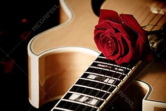 Red rose and jazz guitar