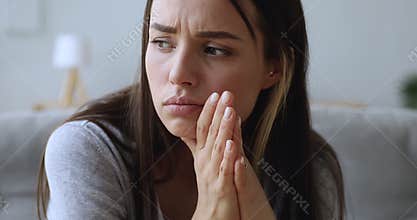 Sad young woman worried face having problem feeling depression