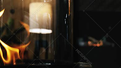 Close Up of eco bioethanol fireplace in the room.