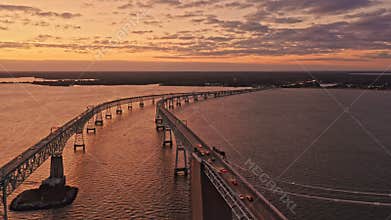 Aerial drone footage of Cheasapeake Bay Bridge