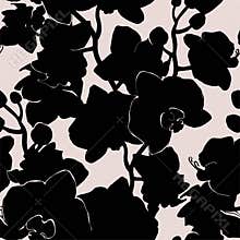 Exotic black and white seamless floral pattern with black.